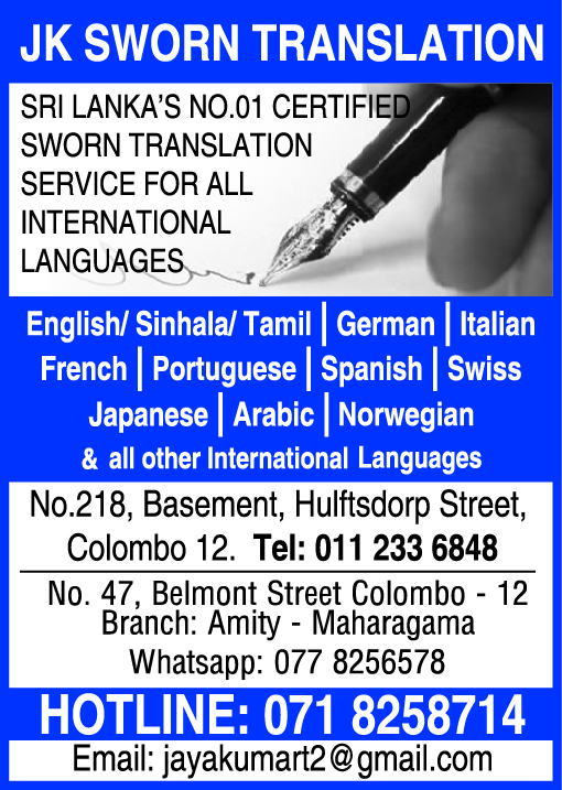 J K Sworn Translation Sri Lanka Telecom Rainbowpages